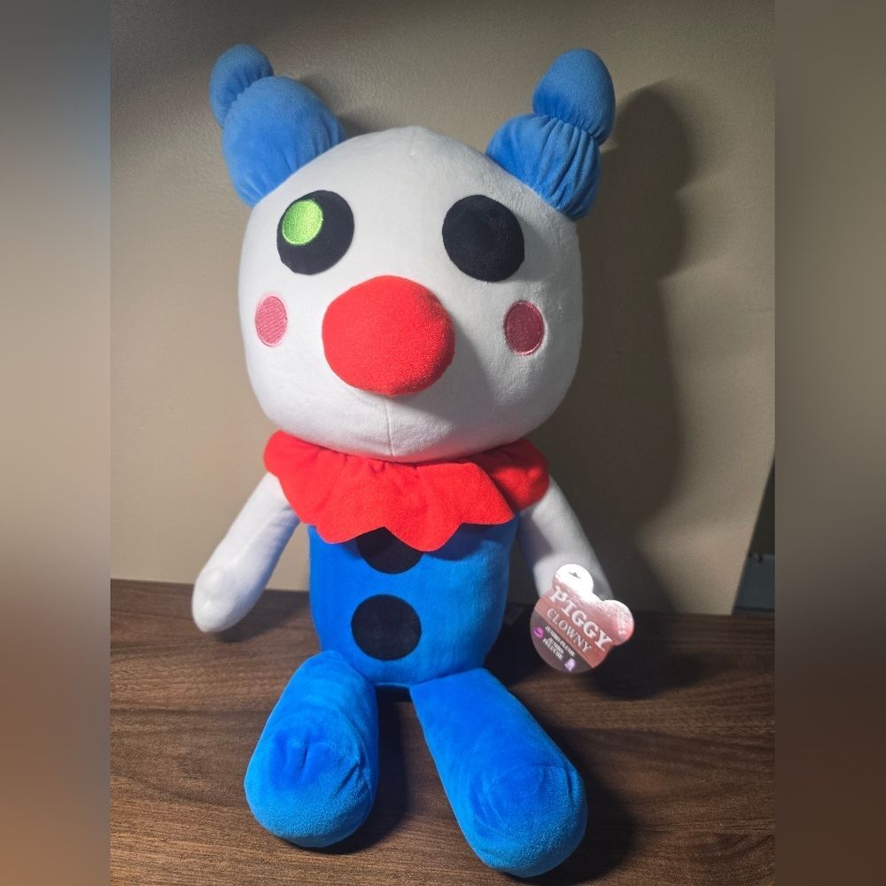 PIGGY CLOWNY Plush Clown Toy with Red and Blue Accents